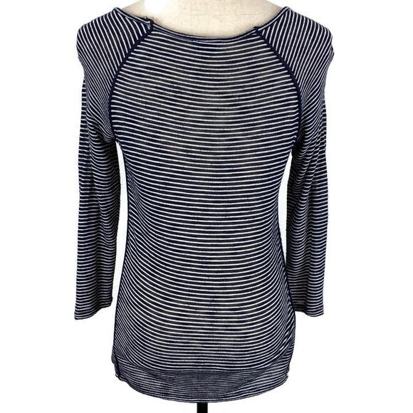 TOBI Slub Panel Blouse Navy Blue White Striped 3/4 Sleeve Scoopneck Womens - Picture 3 of 8